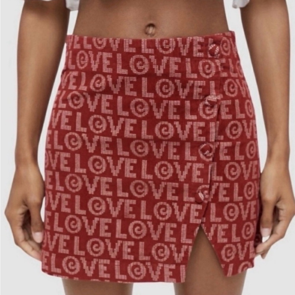 UO Gianna "Love" Print Red Corduroy
Mini Skirt Valentines - Small - EUC